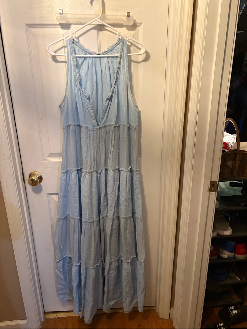 Free People Light Blue Tiered Maxi Jumpsuit